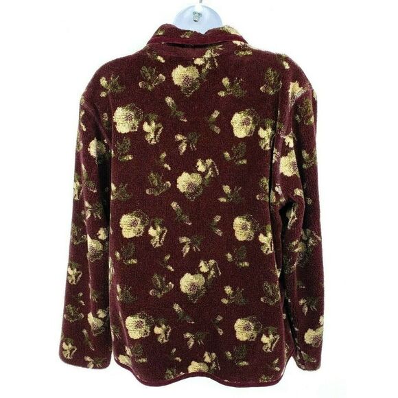 The Territory Ahead Womens Floral Sherpa Velour Fleece Jacket Blazer Maroon - Picture 9 of 10